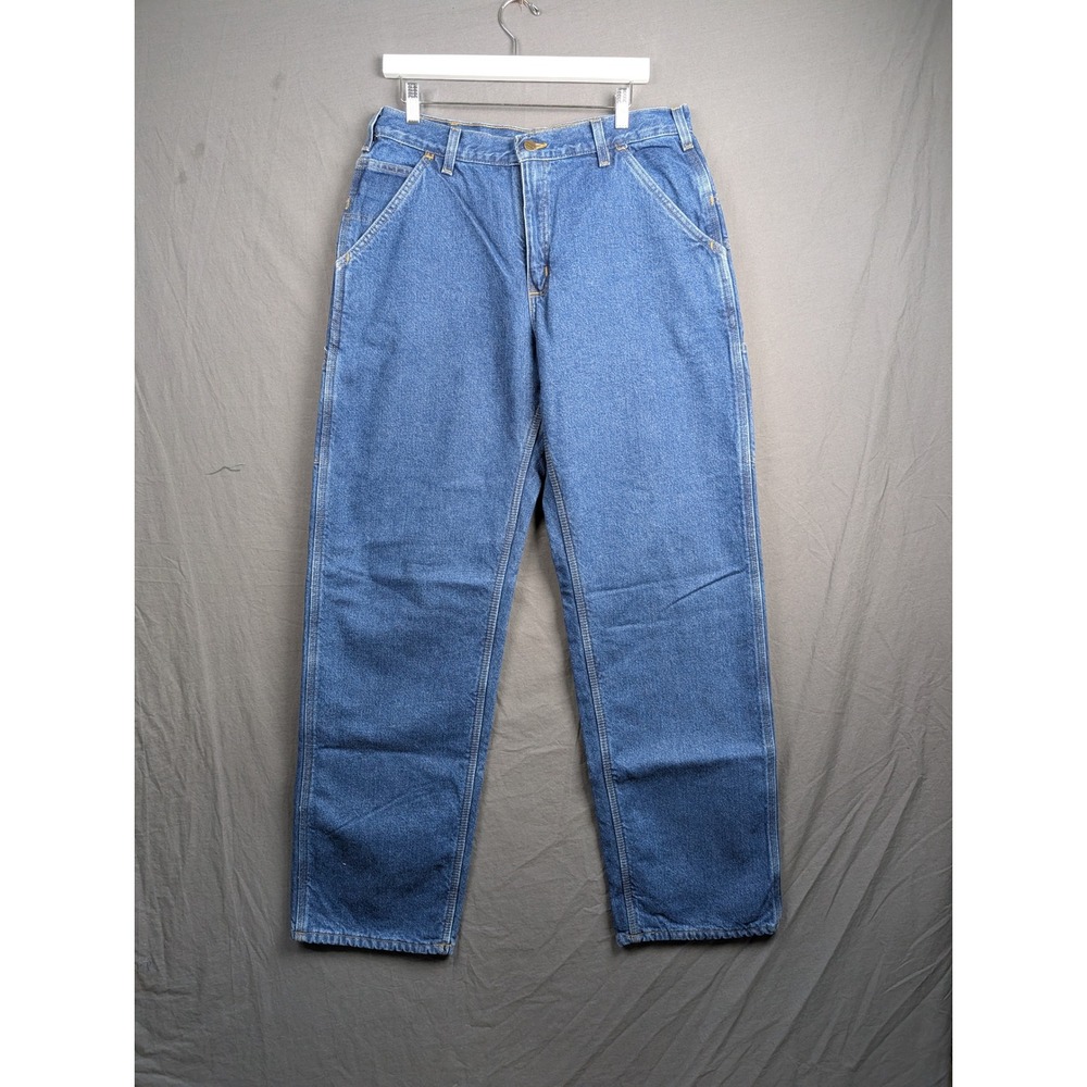 Carhartt B200 DST Washed Denim Dungaree Fleece Lined Jeans Blue 34x34